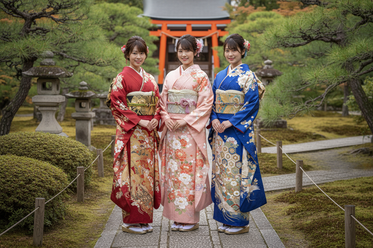 若い女性3人の振袖姿