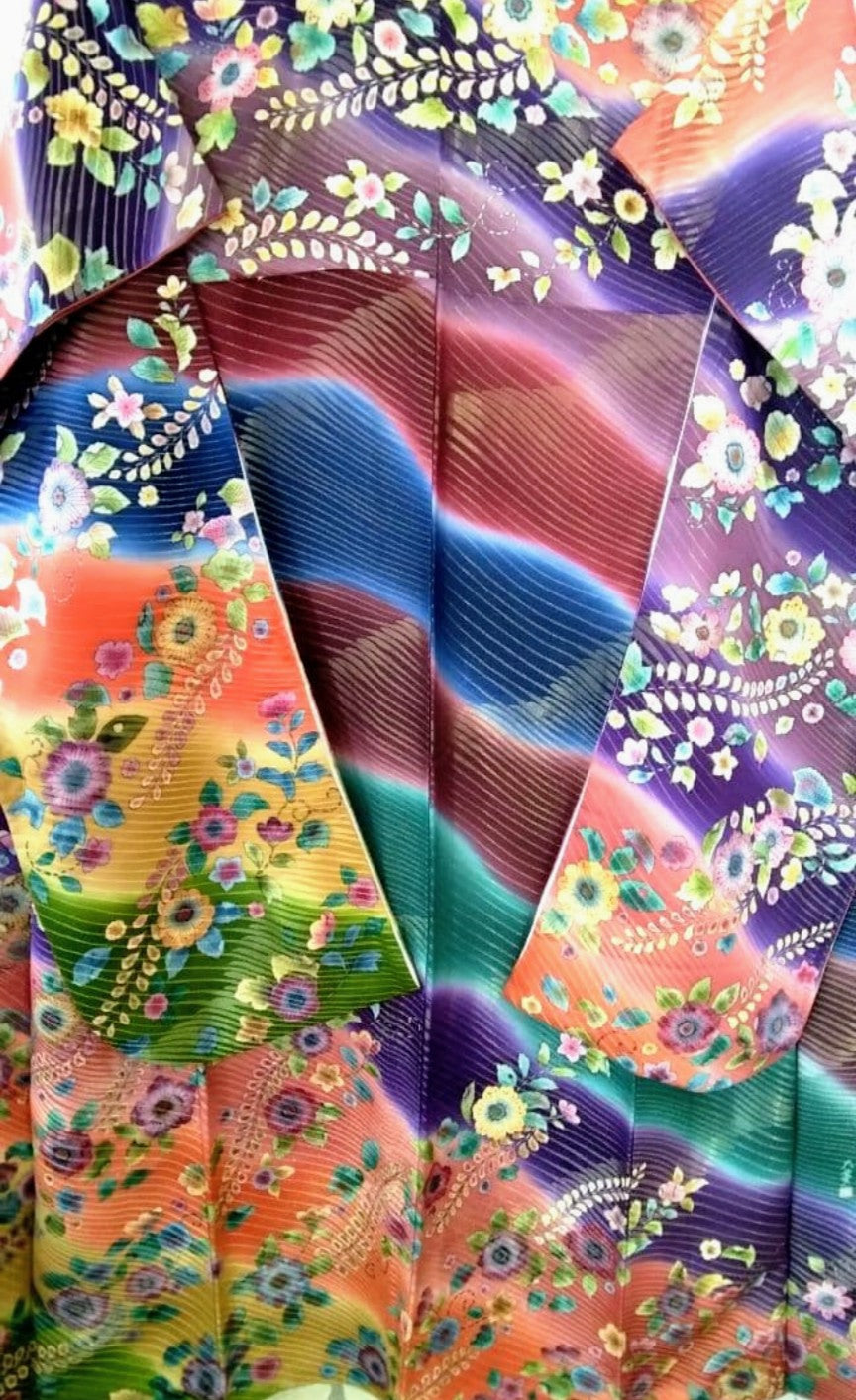 مجموعة Furisode الكاملة - Yuzen Tsujigahana المطلية بالذهب - Nishijin Obi - توقيع الفنان (Rakkan) - عرض الكم 68 سم