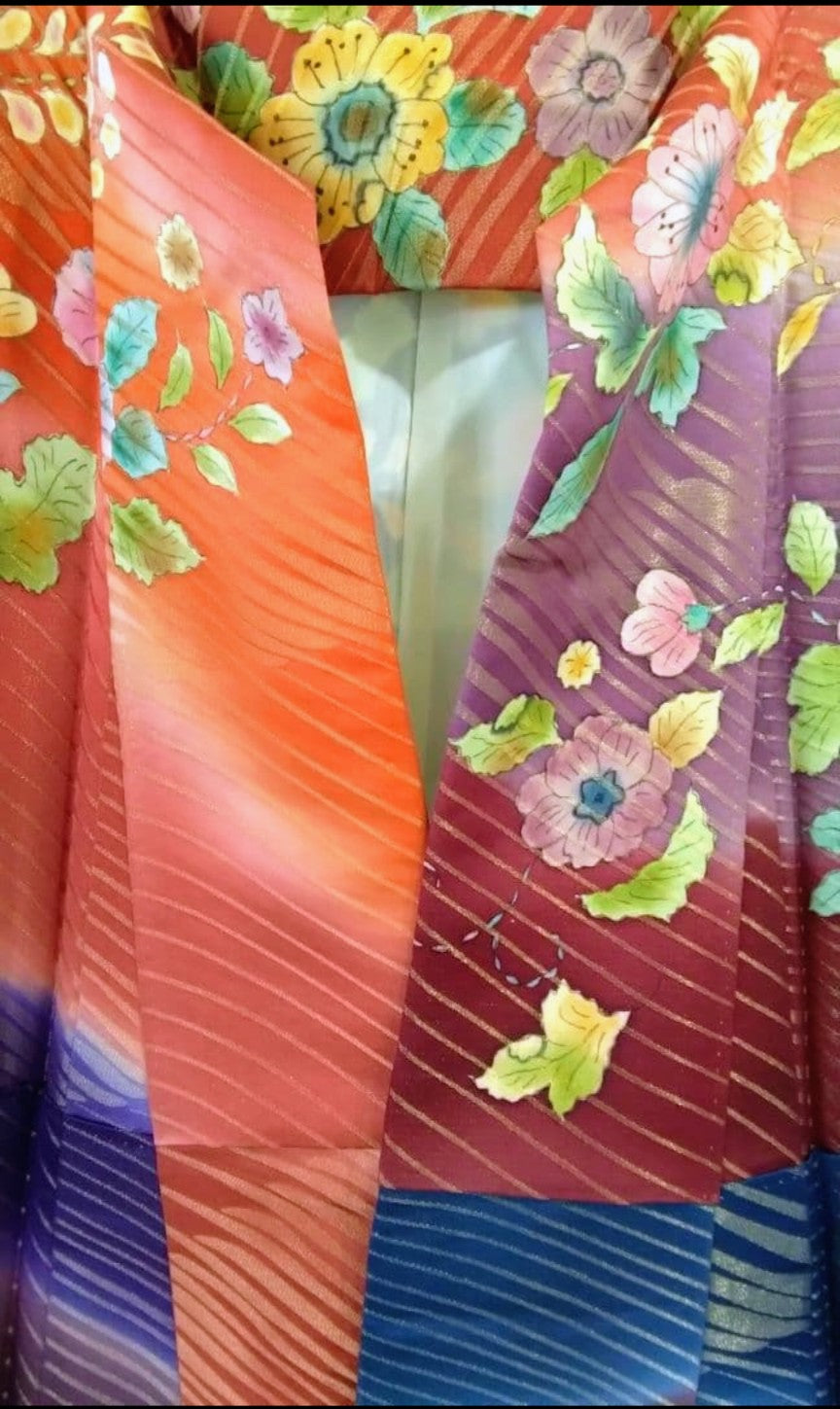 مجموعة Furisode الكاملة - Yuzen Tsujigahana المطلية بالذهب - Nishijin Obi - توقيع الفنان (Rakkan) - عرض الكم 68 سم