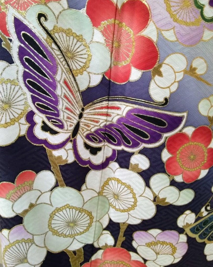 طقم فوريسود كامل - حرير خالص - تدرج لوني من الأخضر الماتشا والبنفسجي الباذنجاني - حزام نيشيجين أوبي - معالج بتقنية الحماية - عرض الكم 69 سم