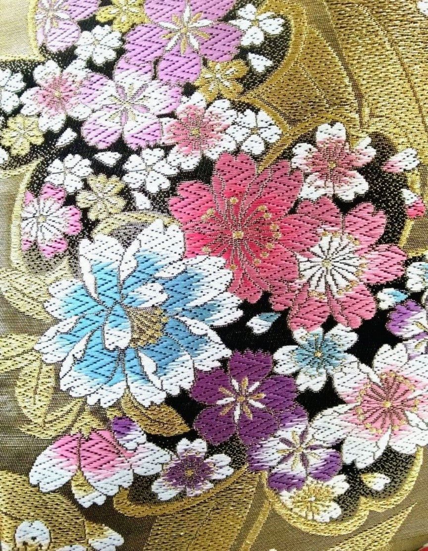 طقم فوريسود كامل - حرير خالص - تدرج لوني من الأخضر الماتشا والبنفسجي الباذنجاني - حزام نيشيجين أوبي - معالج بتقنية الحماية - عرض الكم 69 سم