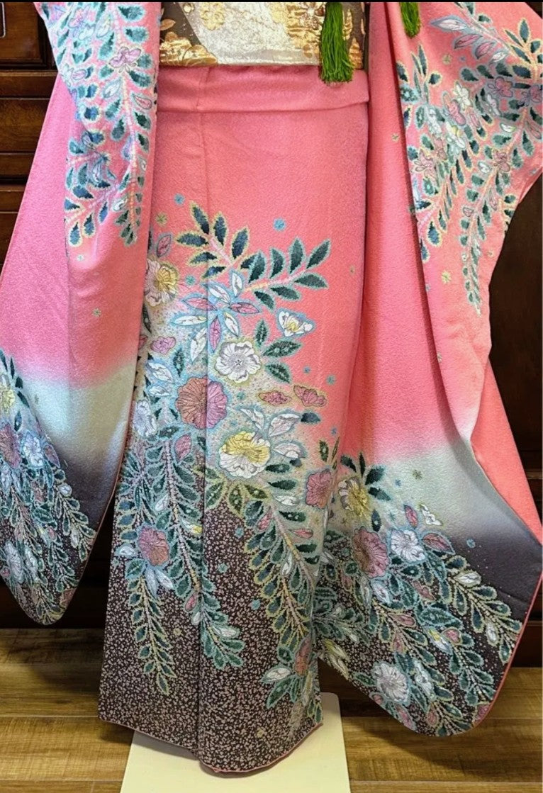 مجموعة Furisode من صنع فنان - 5 قطع - نمط Tsujigahana Shibori - مقاس طويل