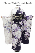 Black & White Furisode Purple Florals