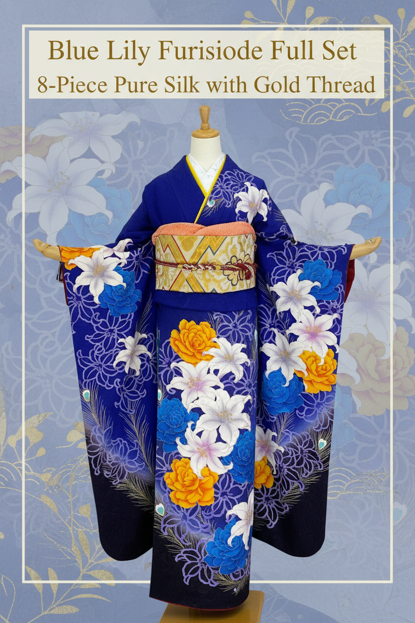 Blue Lily Furisode Pinterest Image - Standing