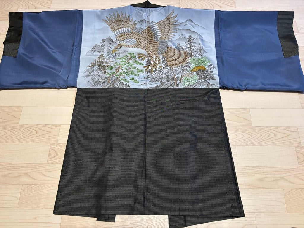 طقم رجالي من أوشيما تسوموجي باللون النيلي (هاوري وكيمونو) مع شهادة - قطعة كلاسيكية