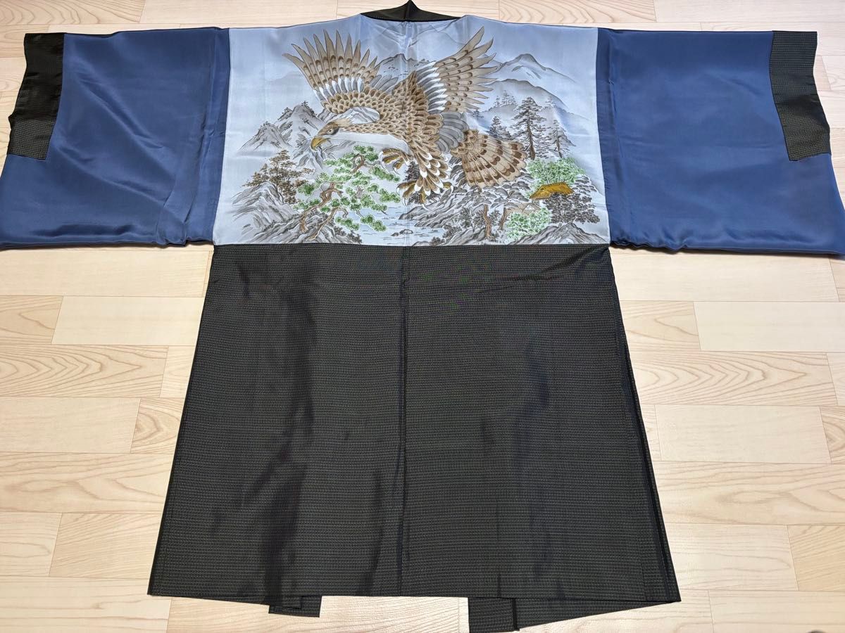 طقم رجالي من أوشيما تسوموجي باللون النيلي (هاوري وكيمونو) مع شهادة - قطعة كلاسيكية