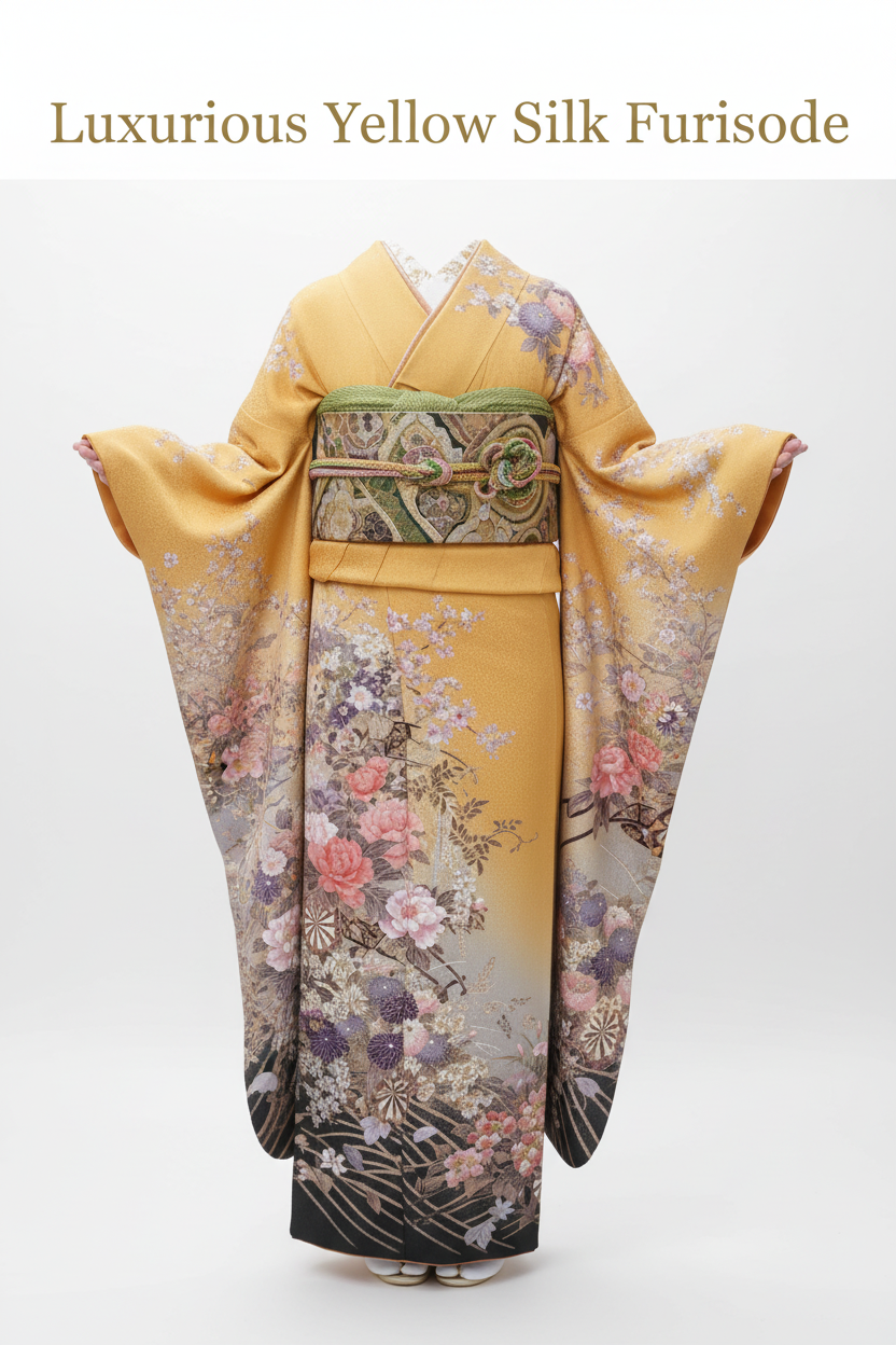 Luxurious Yellow Silk Furisode