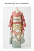 Luxury Coral & Blue-Green Furisode