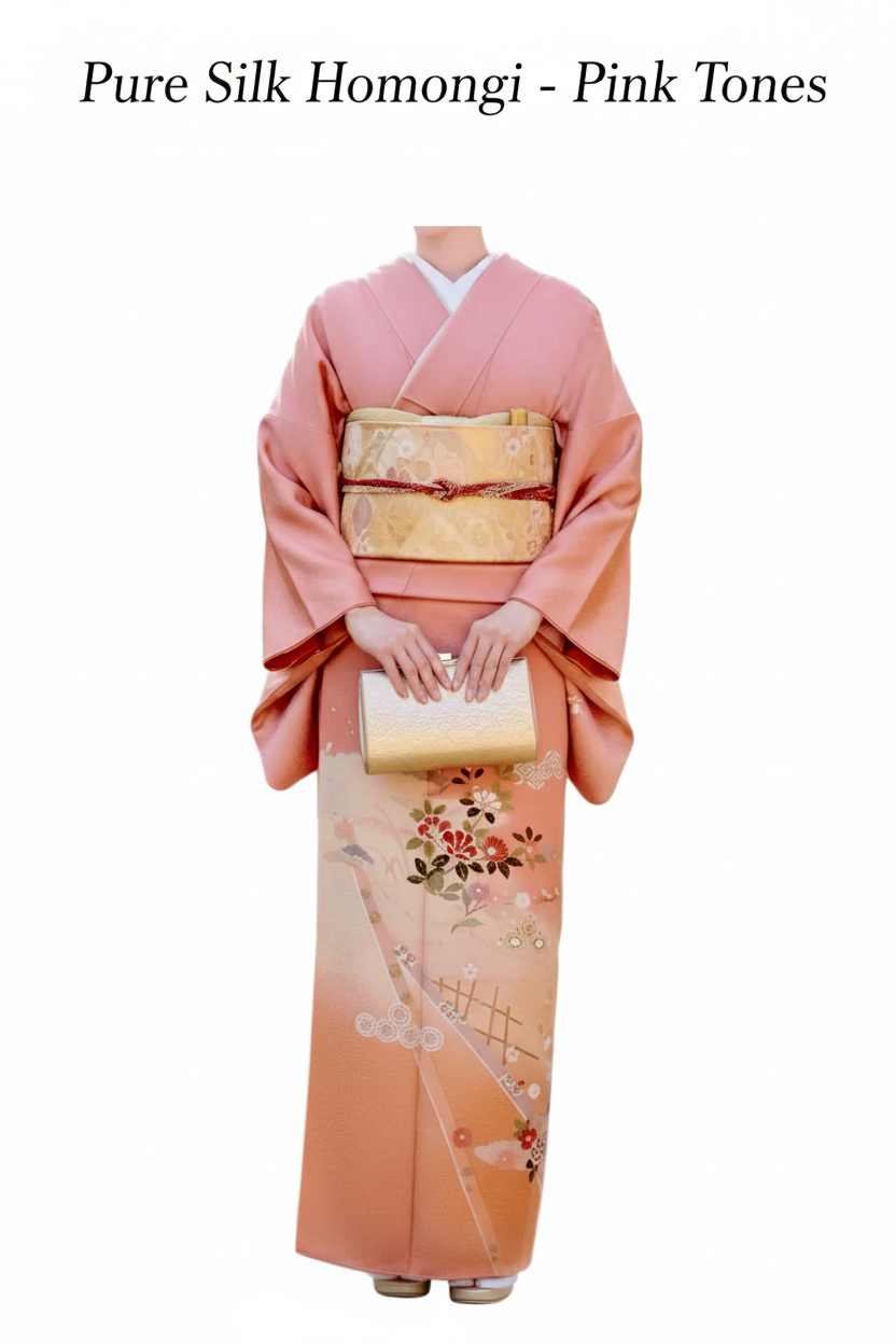 Pure Silk Homongi - Pink Tones