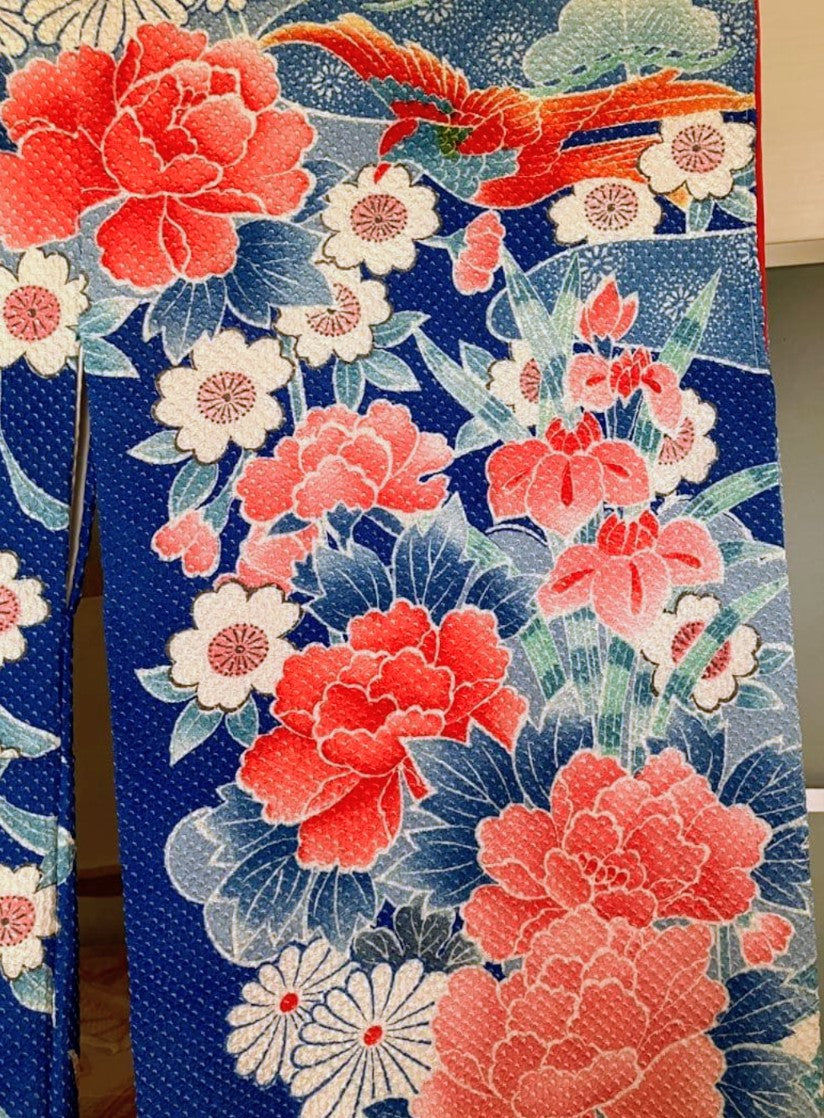 Fujimusume Kinutaya Blue Shibori Furisode & Shosoin Nishijin Obi Set - Vintage Ceremonial Kimono