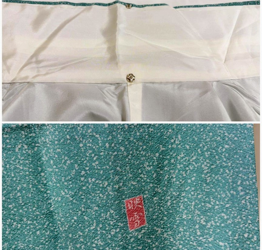 Kyo-Yuzen Houmongi Kimono من Shiratori Eisetsu - حرير أخضر مع لمسات ذهبية ومجموعة Nishijin Obi