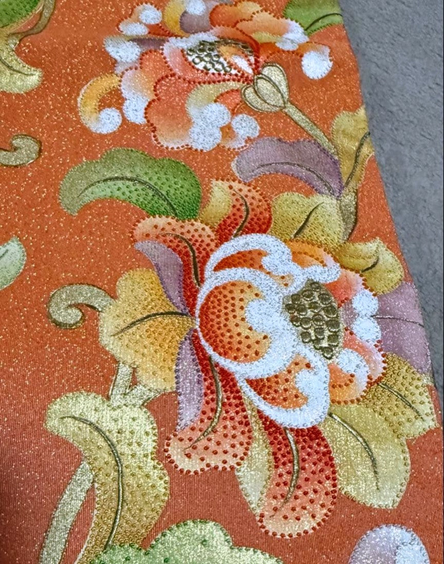 Premium Kyo-Yuzen Furisode by Horishohei - Green Classic Pattern with Tsuzure Obi