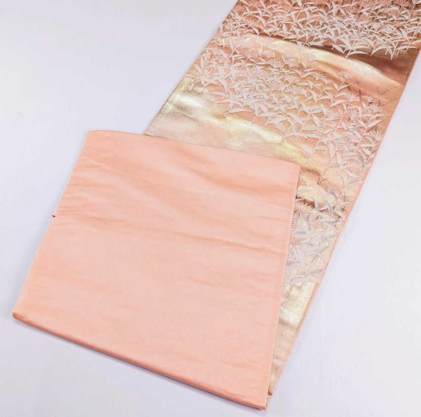 Kyo-Yuzen Houmongi Kimono من Shiratori Eisetsu - حرير أخضر مع لمسات ذهبية ومجموعة Nishijin Obi