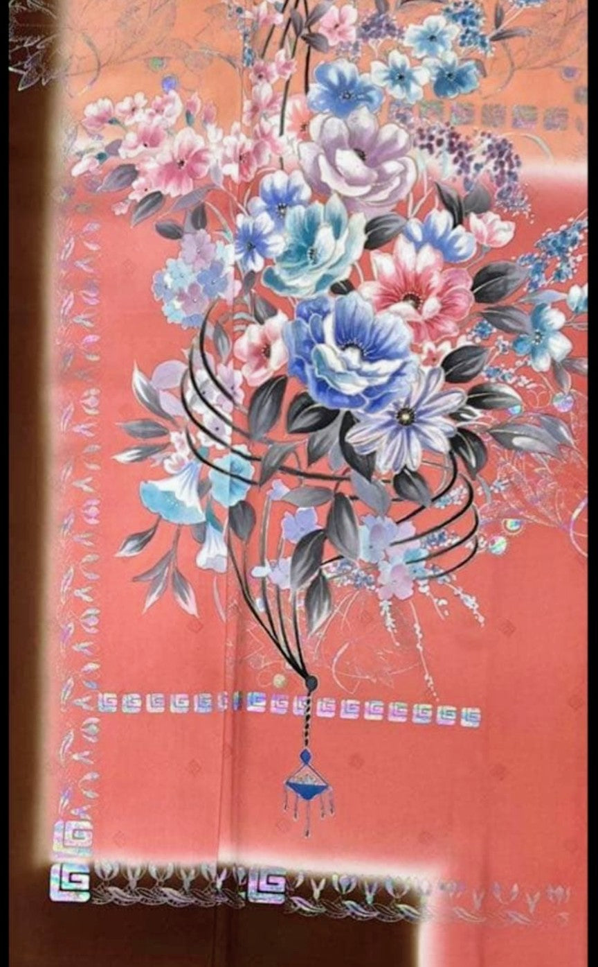 Luxury Furisode Kimono Set with Western Floral Design - Complete Ceremonial Ensemble