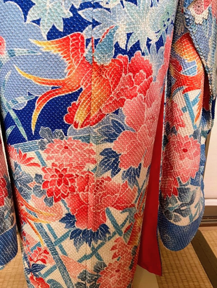 Fujimusume Kinutaya Blue Shibori Furisode & Shosoin Nishijin Obi Set - Vintage Ceremonial Kimono