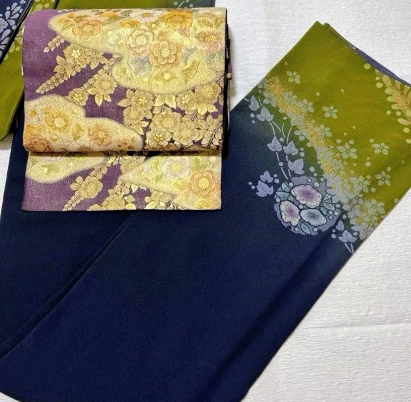 Tsujigahana Houmongi Kimono & Fukuro Obi Set - Authentic Silk - Pre-owned