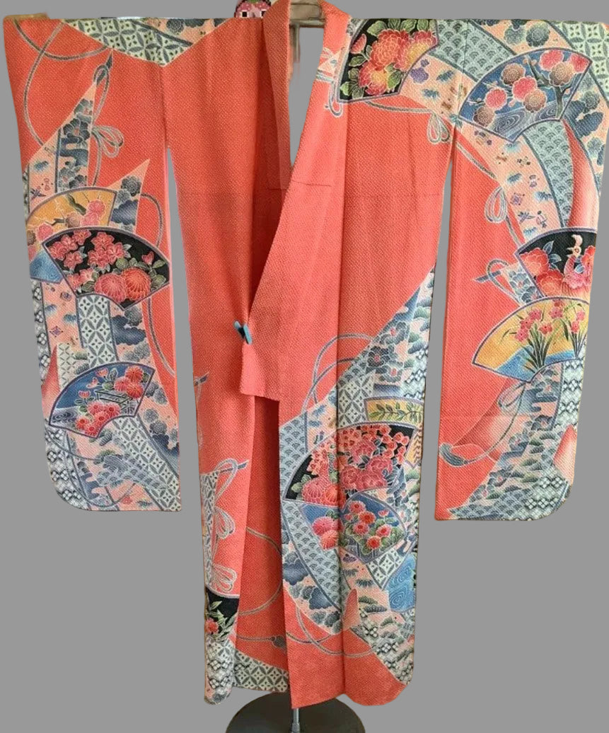 Fujimusume Kinutaya Shibori Furisode & Nishijin Obi Set - Vintage Ceremonial Kimono