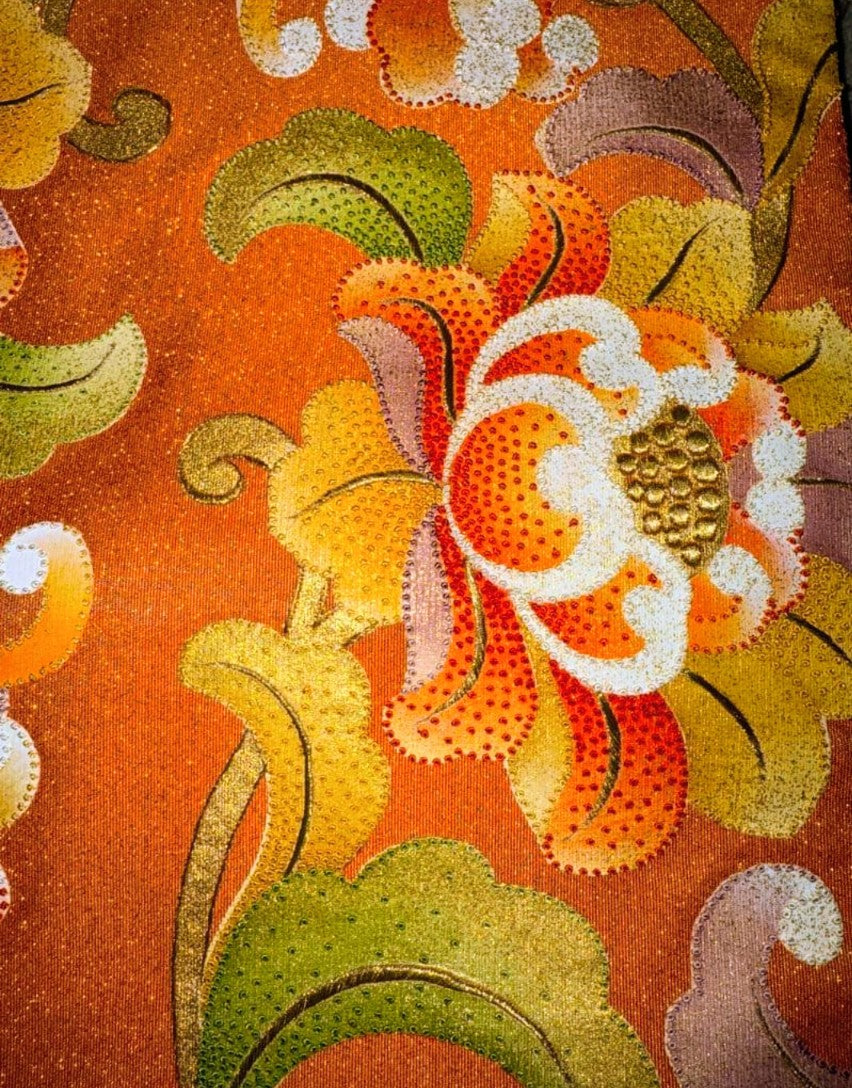 Premium Kyo-Yuzen Furisode by Horishohei - Green Classic Pattern with Tsuzure Obi