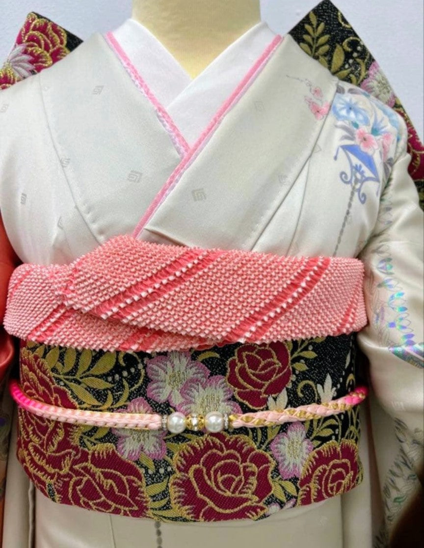 Luxury Furisode Kimono Set with Western Floral Design - Complete Ceremonial Ensemble