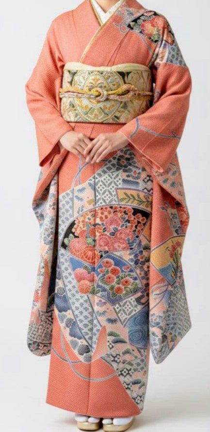Fujimusume Kinutaya Shibori Furisode & Nishijin Obi Set - Vintage Ceremonial Kimono