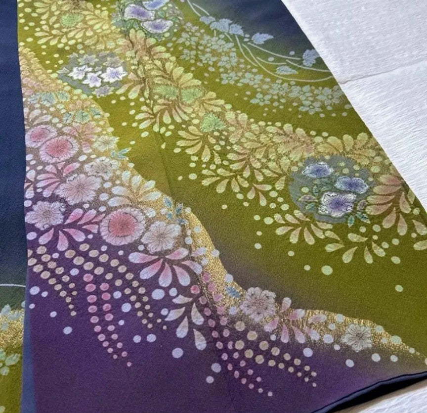 Tsujigahana Houmongi Kimono & Fukuro Obi Set - Authentic Silk - Pre-owned