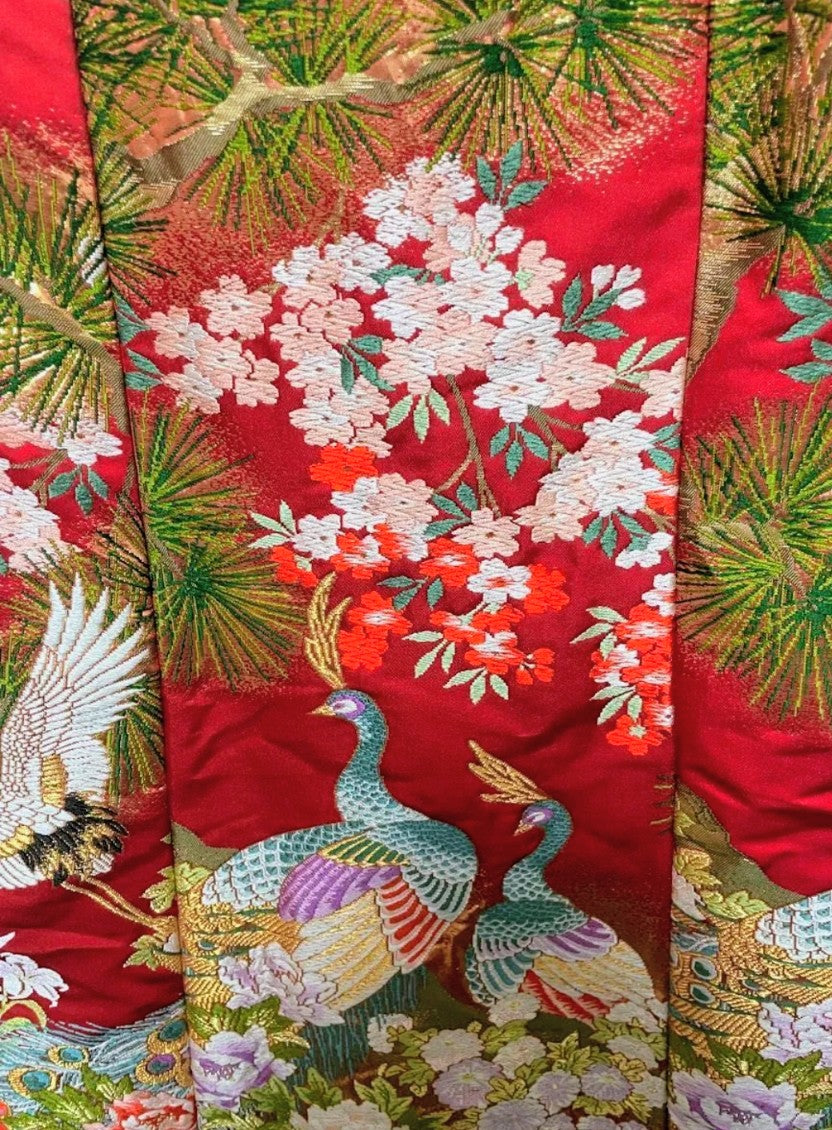 Furisode Remake Dress - Vibrant Japanese Kimono Fabric Halter Neck with Back Ribbon - Pre-Owned