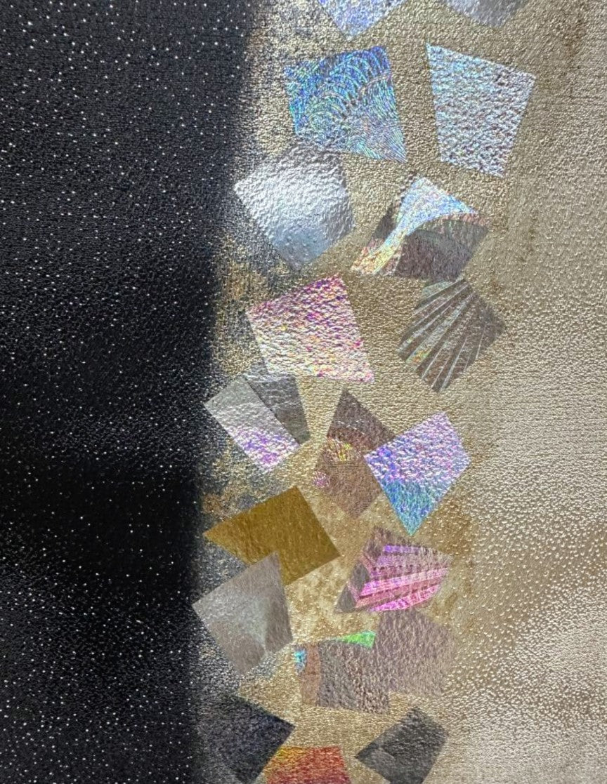 Hori Shohei Furisode Full Set - Champagne Gold & Black with Gold Leaf - Pre-Owned