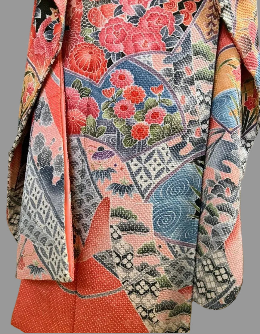 Fujimusume Kinutaya Shibori Furisode & Nishijin Obi Set - Vintage Ceremonial Kimono