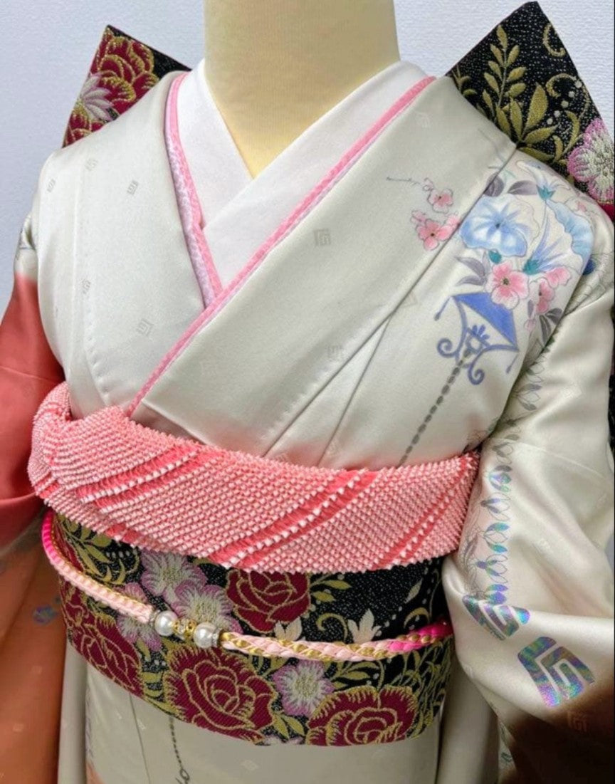 Luxury Furisode Kimono Set with Western Floral Design - Complete Ceremonial Ensemble