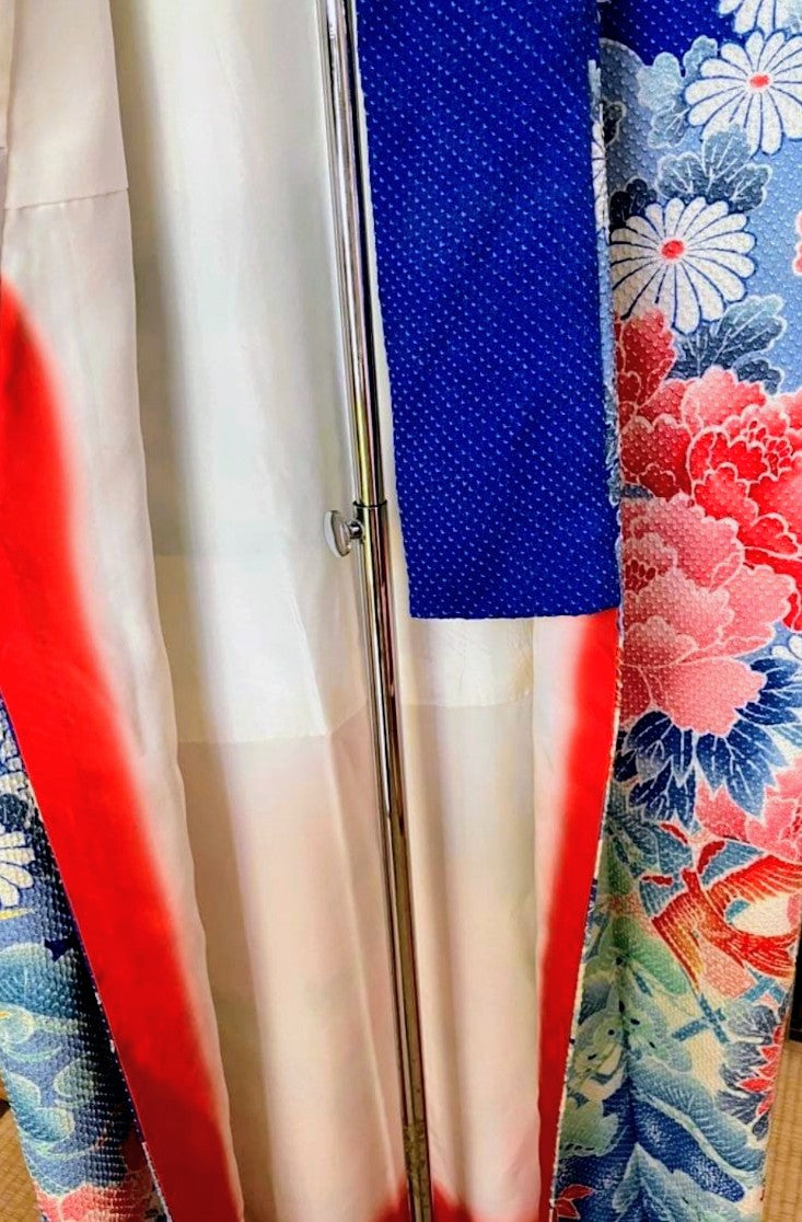 Fujimusume Kinutaya Blue Shibori Furisode & Shosoin Nishijin Obi Set - Vintage Ceremonial Kimono
