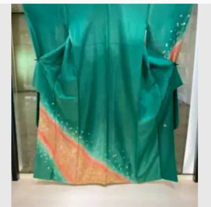 Premium Kyo-Yuzen Furisode by Horishohei - Green Classic Pattern with Tsuzure Obi