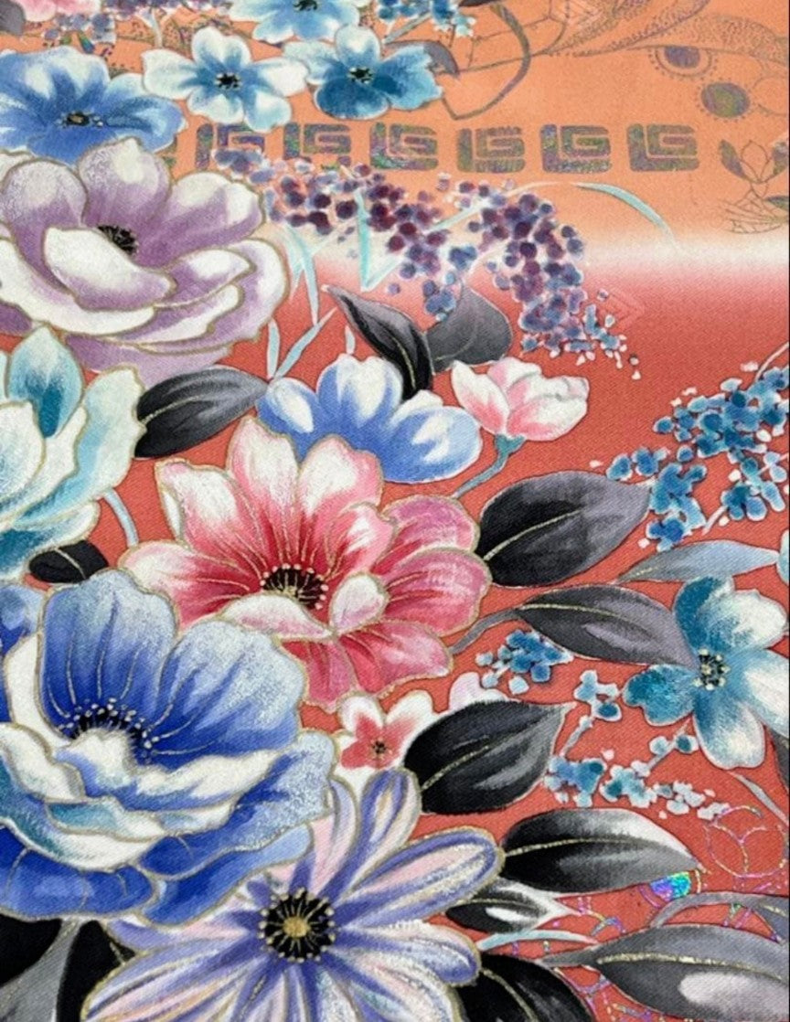 Luxury Furisode Kimono Set with Western Floral Design - Complete Ceremonial Ensemble