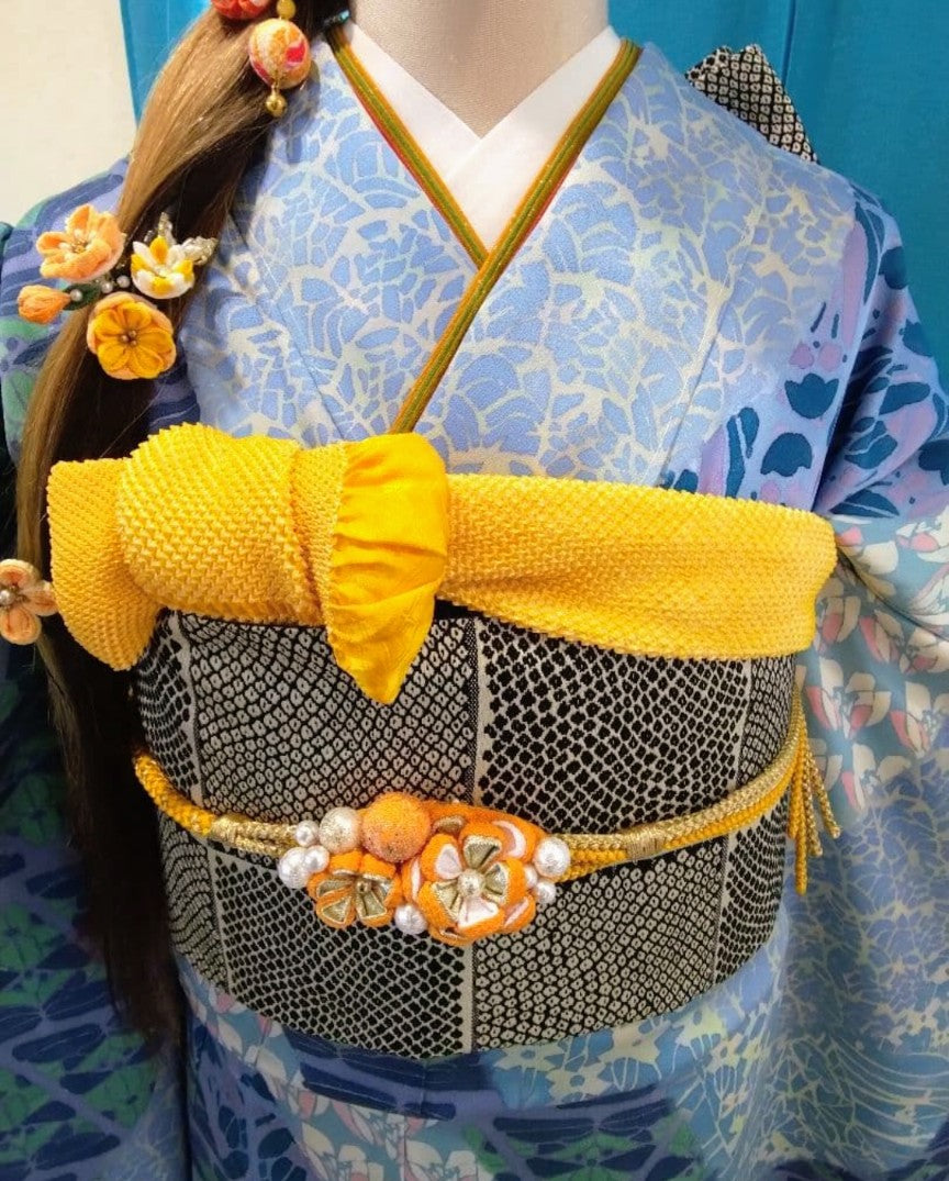 Premium Furisode Full Set - Pure Silk - Unworn - Nishijin Obi - Tall Size - Coming of Age Ceremony