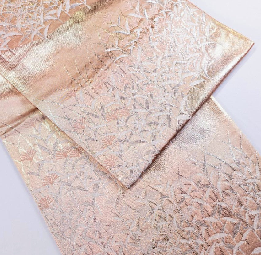 Kyo-Yuzen Houmongi Kimono من Shiratori Eisetsu - حرير أخضر مع لمسات ذهبية ومجموعة Nishijin Obi