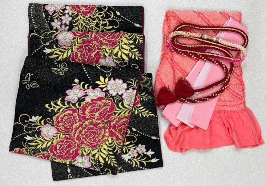 Luxury Furisode Kimono Set with Western Floral Design - Complete Ceremonial Ensemble