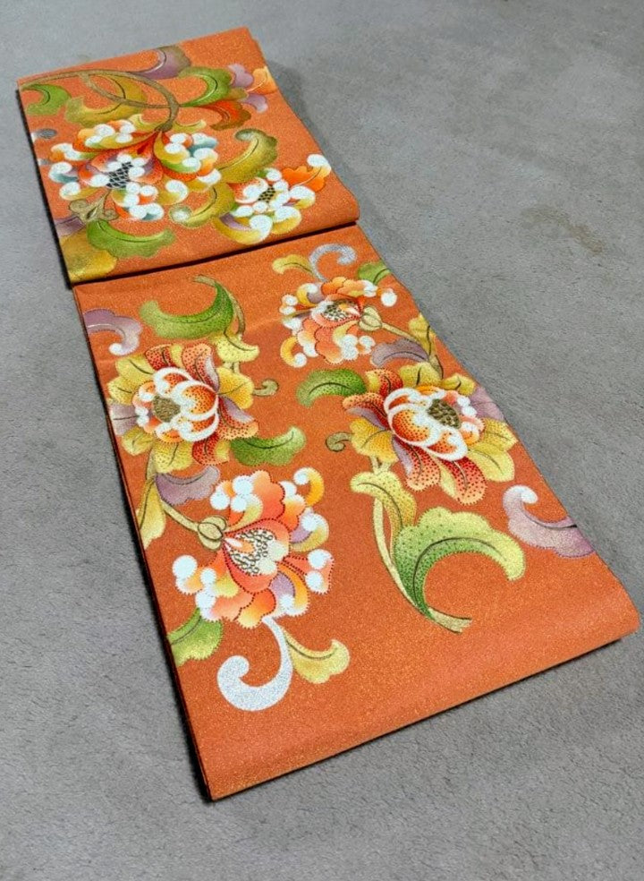 Premium Kyo-Yuzen Furisode by Horishohei - Green Classic Pattern with Tsuzure Obi