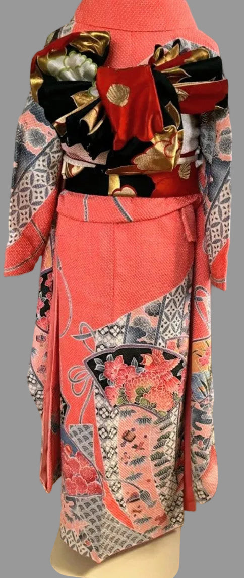 Fujimusume Kinutaya Shibori Furisode & Nishijin Obi Set - Vintage Ceremonial Kimono
