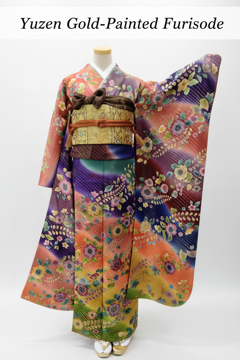 Yuzen Gold-Painted Furisode